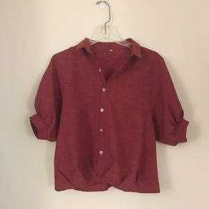 retro-style red cotton poly blouse puffed sleeve